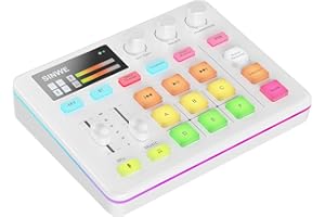 SINWE G1 Gaming Audio Mixer, RGB Audio Interface with Pro-preamp,Bluetooth, Streaming PC Mixer with XLR/48V Phantom Power for Live Streaming, Podcasting, Content Create, Gaming(White)