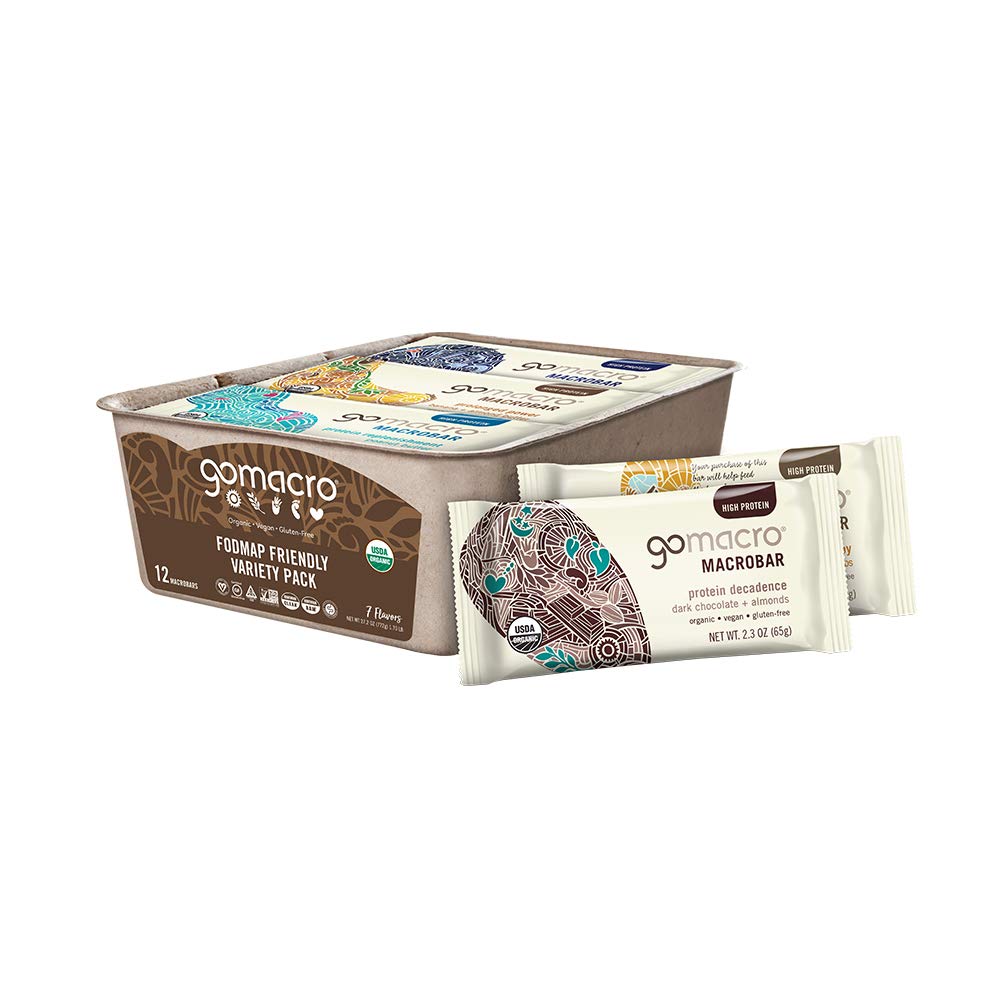GoMacro Macrobar Organic Vegan Protein Bars - Fodmap Friendly Variety Pack (2.0-2.3 Oz Bars, 12Count
