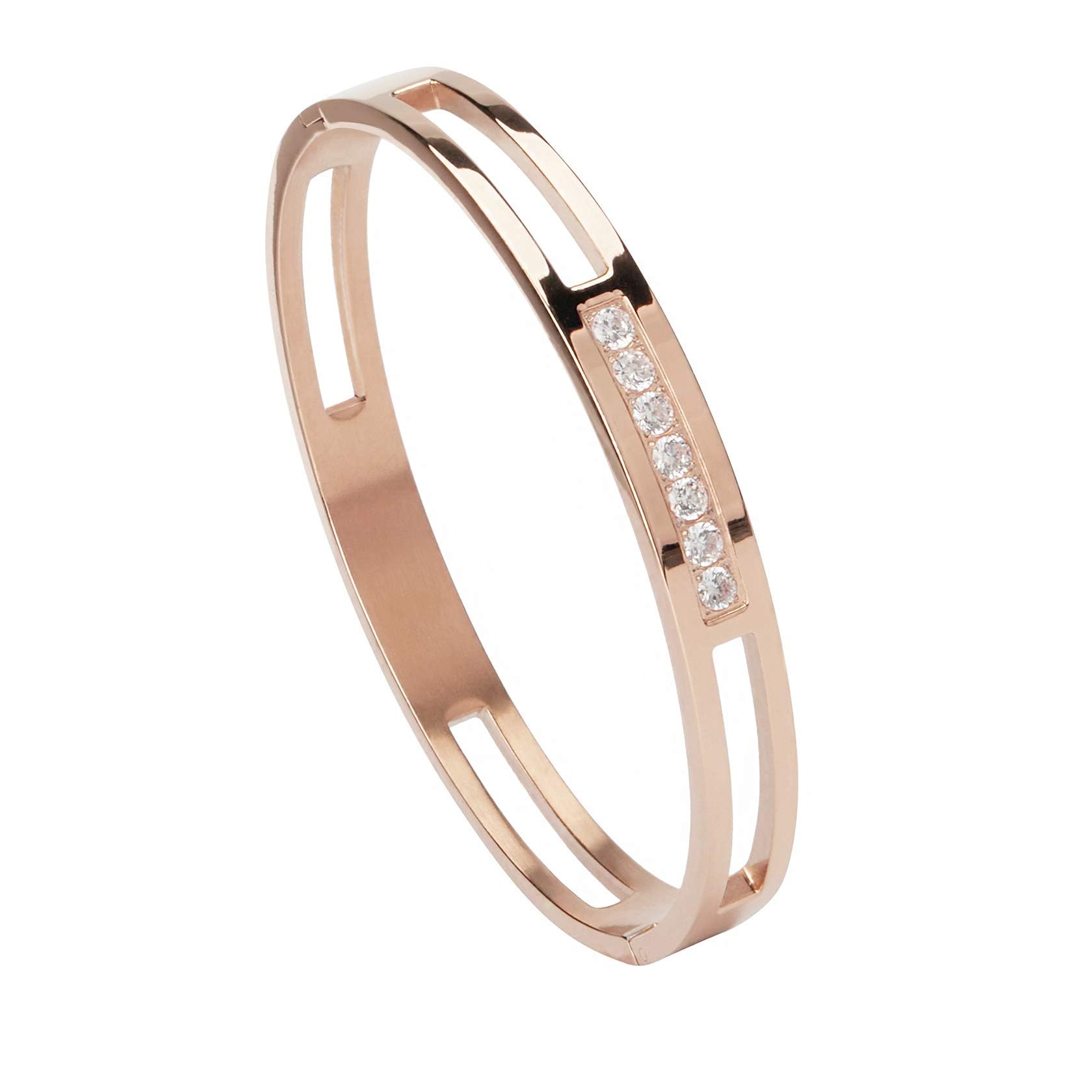 MILAKOO Rose Gold Bangle Bracelets for Women Hollow-out Rhinestone Bracelets for Valentine's Inspirational Gifts — image 1