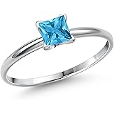 Gem Stone King 14K White Gold Swiss Blue Topaz Engagement Ring For Women | 0.80 Cttw | Princess 5MM | Gemstone November Birthstone