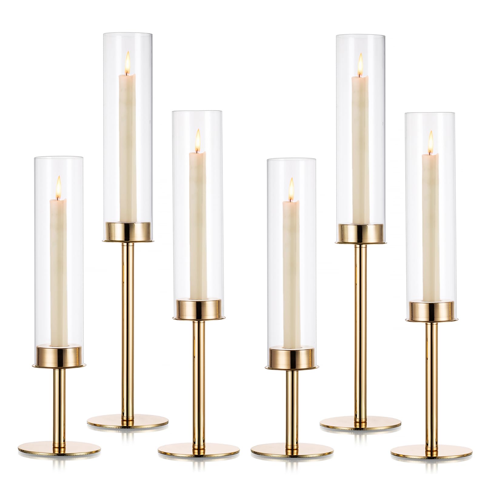 Photo 1 of Candlestick Candle Holder Gold Hurricane: Candeldo Taper Candle Holders for Wedding Glass Table Centerpiece for Dining Tables Set of 3 Tall Christmas Candles Stand