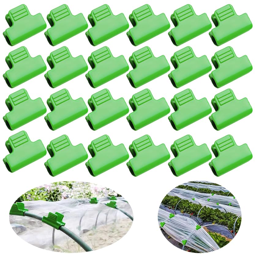 Wopanxye 24pcs Greenhouse Clamps Hoops for 10-12mm PVC Pipe Tubes, Greenhouse Film Clamps Shading Net Rod Clip Garden Hoops for Row Cover, Greenhouse Plastic Sheeting Support, Green (11mm)