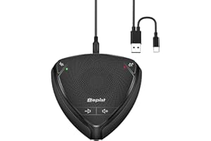 CMTECK USB Conference Microphone, Computer Desktop Speakerphone with Mute Function for Streaming, 360°Omnidirectional Voice Pickup, LED Indicator, VoIP Calls, Skype, Interviews, Chatting (Black)