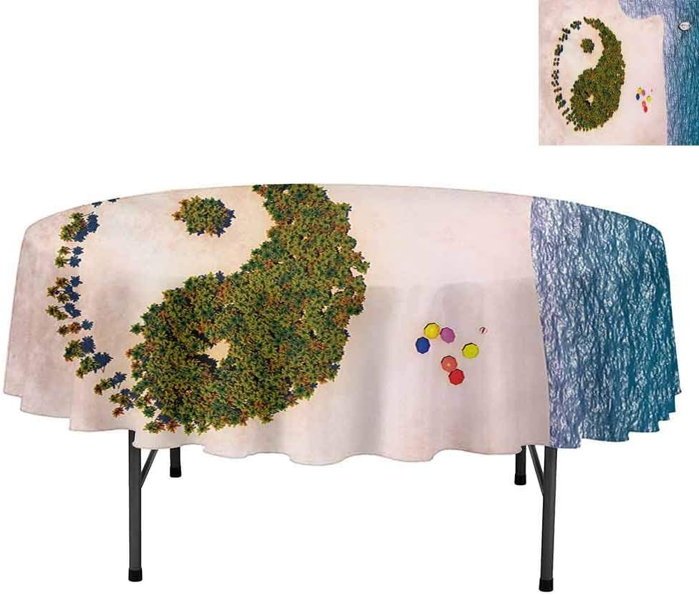 Aishare Store Waterproof Tablecloth, Aerial View of A Forest Shaped Like Yin Yang Symbol in T, Tablecloth for Home Kitchen Dining Room, Round 54", Cream Green