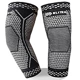 BLITZU Elbow Brace Compression Arm Sleeves UV Protection Elastic Support for Tendonitis Pain, Golfer's Elbow, Arthritis, Bursitis, Tennis, Basketball Lifting Sports Men Women (Black, XL)