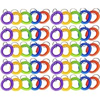 Glitterymall 50 Pack Stretchable Plastic Bracelet Key Coil Wrist Coil Wrist Band Key Ring Chain Holder Tag 5 Color Mix