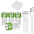 Lankoo USB Rechargeable Lithium D Batteries with 4 in 1 USB-C Charging Cable,High Capacity 1.5V D Size Cell Battery 12000mWh 1200 Cycle for Flashlight Toys & floodlight (4 Pack)