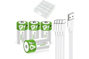 Lankoo USB Rechargeable Lithium D Batteries with 4 in 1 USB-C Charging Cable,High Capacity 1.5V D Size Cell Battery 12000mWh 1200 Cycle for Flashlight Toys & floodlight (4 Pack)