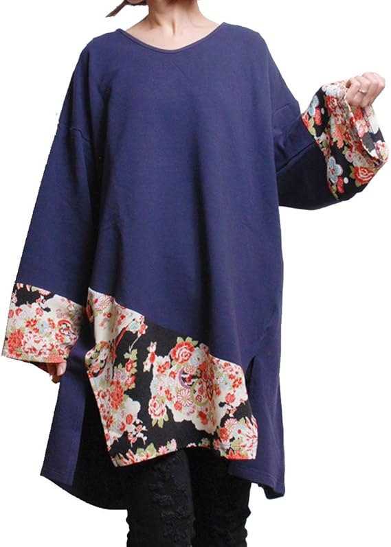 Amazon Co Jp Tococoto とここと レディース ちりめんスリット 和柄ワンピース Tc0004 ネイビー Free 服 ファッション小物