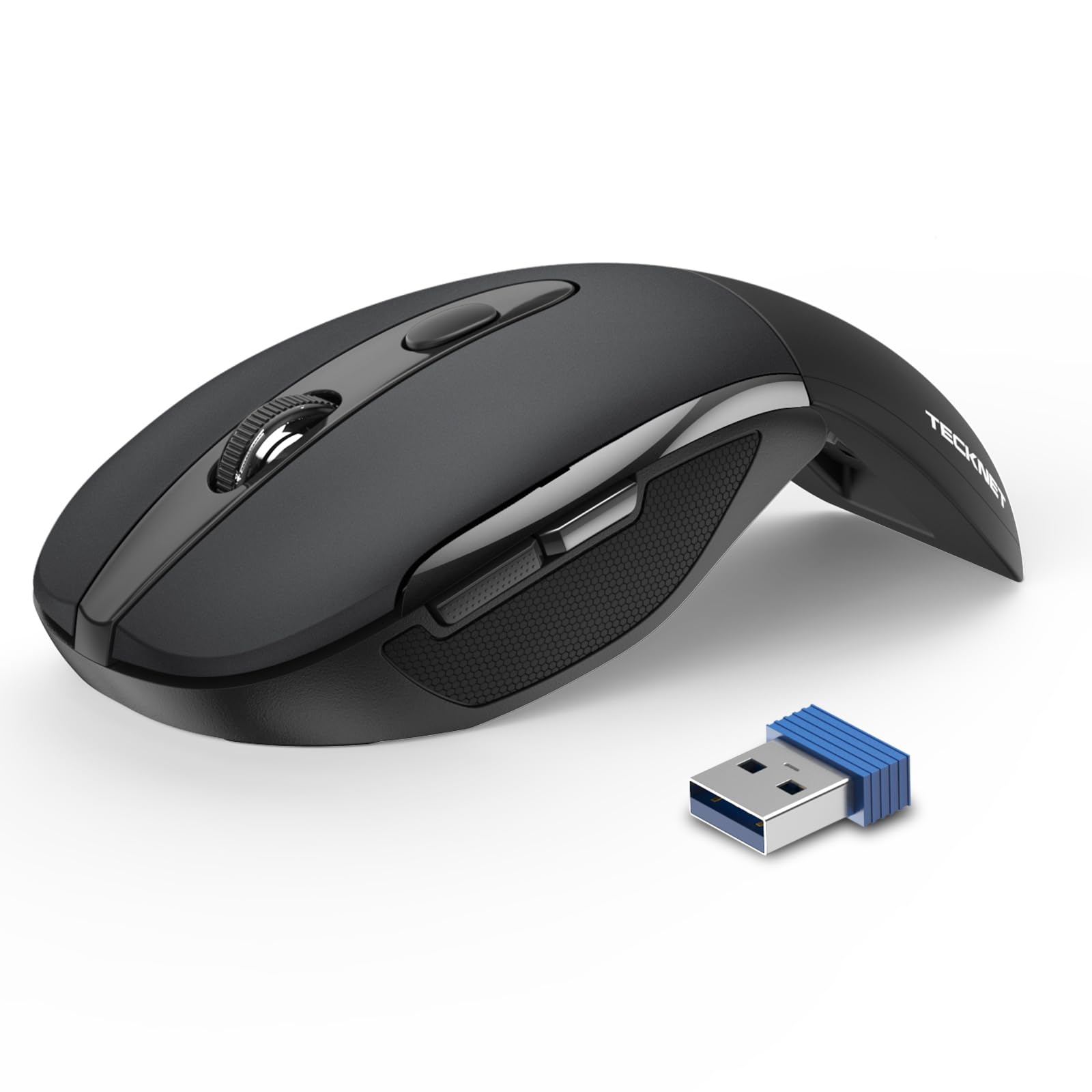 TECKNET Foldable Wireless Mouse, 2000DPI Portable Mini Computer Mice with USB Receiver, Cordless PC Mouse 6 Buttons, Compatible with Laptop, PC, Notebook, Desktop Office Home Work