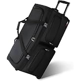 New York XPress 30'' Large Rolling Duffle Bag w/Wheels and Handle | Ripstop Polyester,Durable,All Black,Travel Duffle Bag for Men Women,TB-328-30''