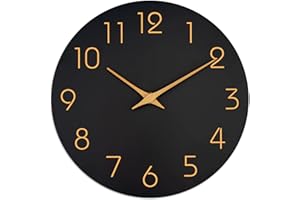 Mosewa Wall Clock Battery Operated 10 Inch Black Silent Non Ticking Simple Minimalist Style Rose Gold Numbers Decorative for Living Room Kitchen Home Office Bathroom