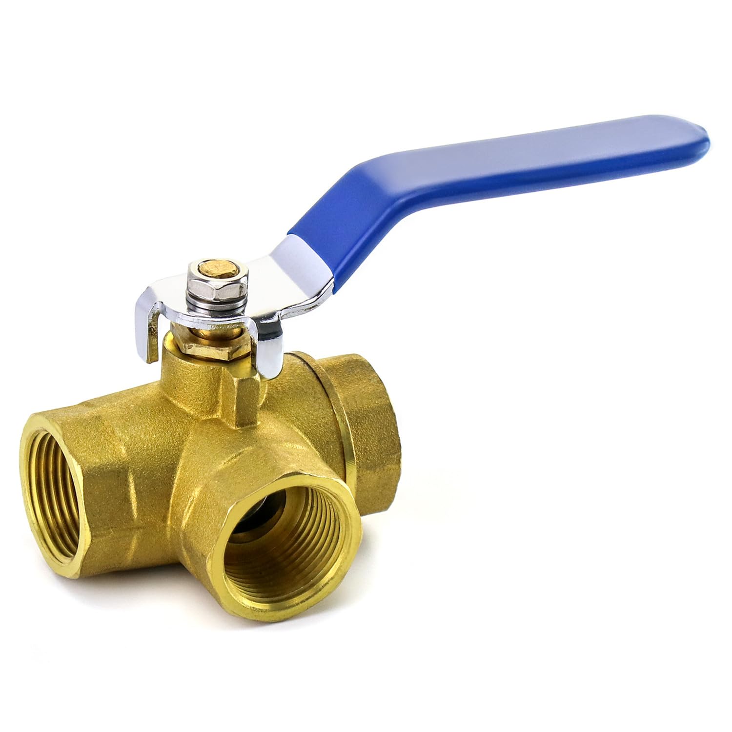 QWORK 3 Way Ball Valve (L-Hole) Series, Lever Handle, Female (DN20 3/4") in Forged Brass