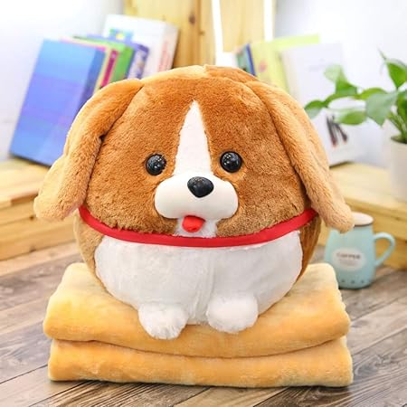 Amazon 柴犬 テディぬいぐるみ 毛布付 イヌ 抱き枕 チワワ ブルドッグ 添い寝枕 2点セット 可愛い オフィス クッション ソファ もこもこ ブランケット 犬猫 マット ソフト 洗える サンゴフリース 40cm ぬいぐるみ おもちゃ