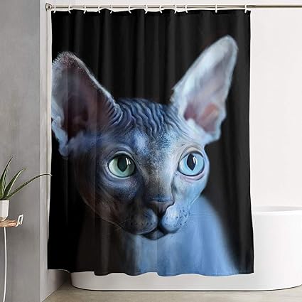 Rideau De Douche En Polyester Avec Crochets Motif Chat Sphynx Noir 152 X 1 Cm Amazon Fr Cuisine Maison