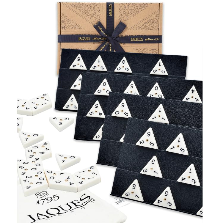 Jaques of London Premium Quality Triangle Dominoes - Full Size Heavy Weight Triangle Dominoes with FULL Rack Set - Quality Storage Bag…