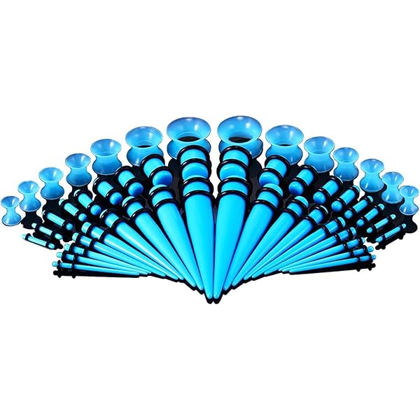 thumbnail image 2 of Taicanon Ear Stretching Kit 50 Pcs 14G-00G Acrylic Tapers Plugs Silicone Tunnels Gauges Expander Set Body Piercing Jewelry Light Blue 2 of 10