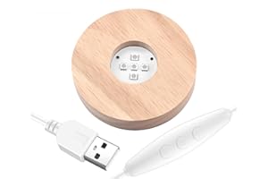 YAKAMOZ Round Wooden LED Lights Display Base with Remote Control for Laser Glass Resin Art(it has a control to change the light)