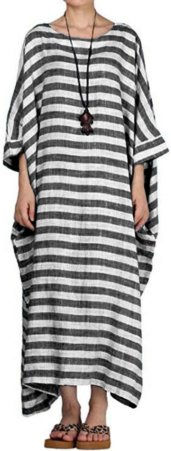 Celmia Autumn Solid Loose Long Maxi Dress Cotton Caftan