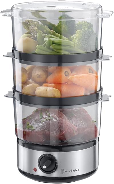 Russell Hobbs 3 Tier Electric Food Steamer 7 L 60 Min Timer Rice Bowl