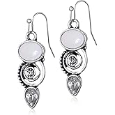 ANDPAI Unique Chic Vintage Silver Needle Birthstone Dangle Drop Earrings with Acrylic White Stone and Glass Teardrop Stone for Women Statement Jewelry Gifts