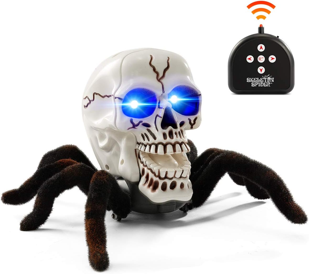 BEJOY Remote Control Spider Toy Halloween Horror RC Skull Spider with Glowing Blue Eyes for Kids and Adults