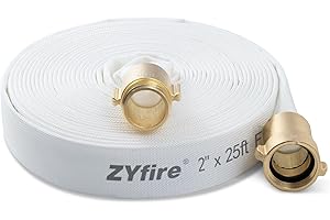 ZYfire Fire Hose - 2" ID x 25 FT Single Jacket TPU Firefighter Hose with NPSH Brass Couplings 750 PSI Burst Pressure Lightweight for Use in Firefighting