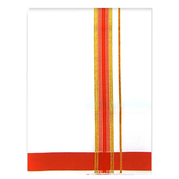 Mens Cotton Fancy Border Normal Dhoti (Size : FS-Per Piece - 2Mtrs) Color Orange