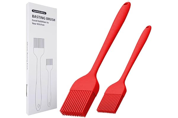 KitsKap Silicone Basting Brush for Cooking 2 Pcs Pastry Brush for Grilling,Oil,BBQ,Meat,Sauce,Baking BPA Free (Red)