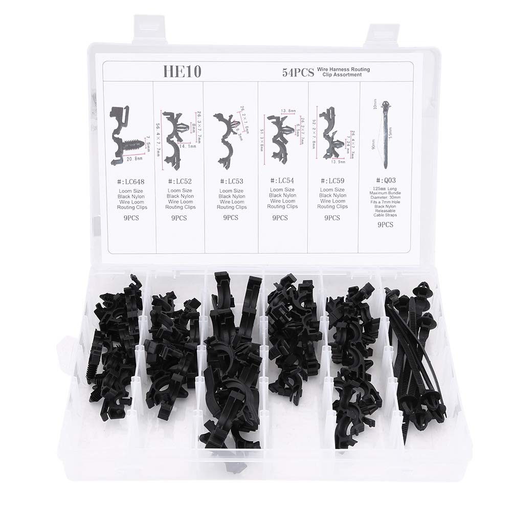 Yctze Wire Clip Kit 54pcs 6 Sizes Assorted Car Wiring Harness Wire Routing Clip Convoluted Conduit Clip