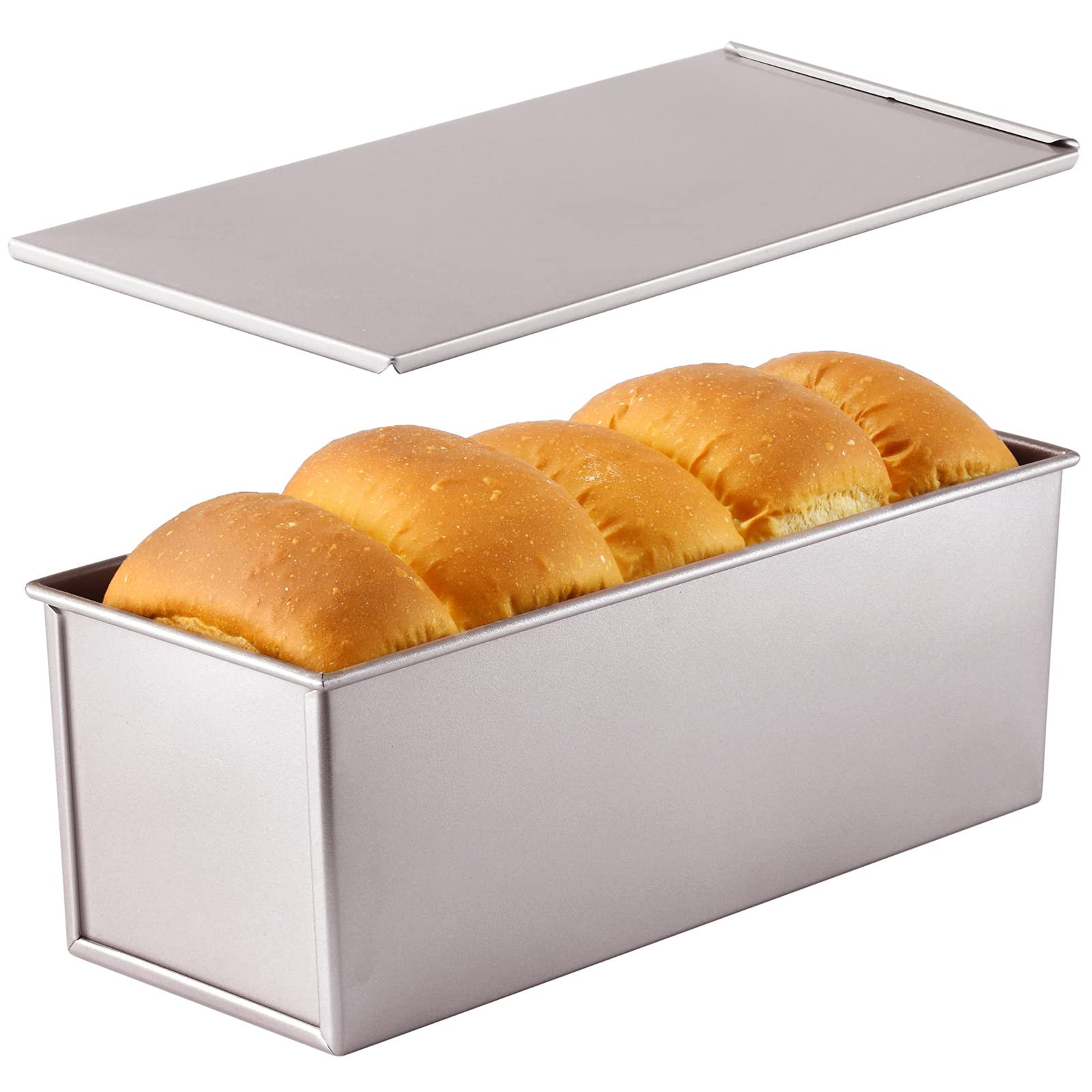 CHEFMADE Commercial Pullman Loaf Pan with Lid, 2.2Lb Dough Capacity Non-Stick Rectangle Flat Toast Box for Oven Baking 4.8" x 12.8"x 4.7"(Champagne Gold) — image 1
