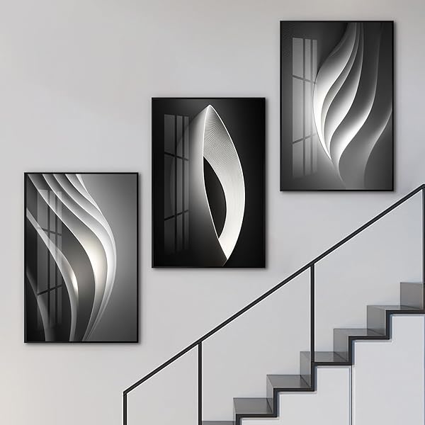 ALTIMPO LARGE FRAME MODERN ABSTARCT WALL ART FOR LIVING ROOM, MINIMALIST BRIGHT STYLE 3 PIECE CANVAS WALL ART PAINTING, GREY MELODY WALL ART FOR BEDROOM, HOME, HOTEL, OFFICE 16X24IN