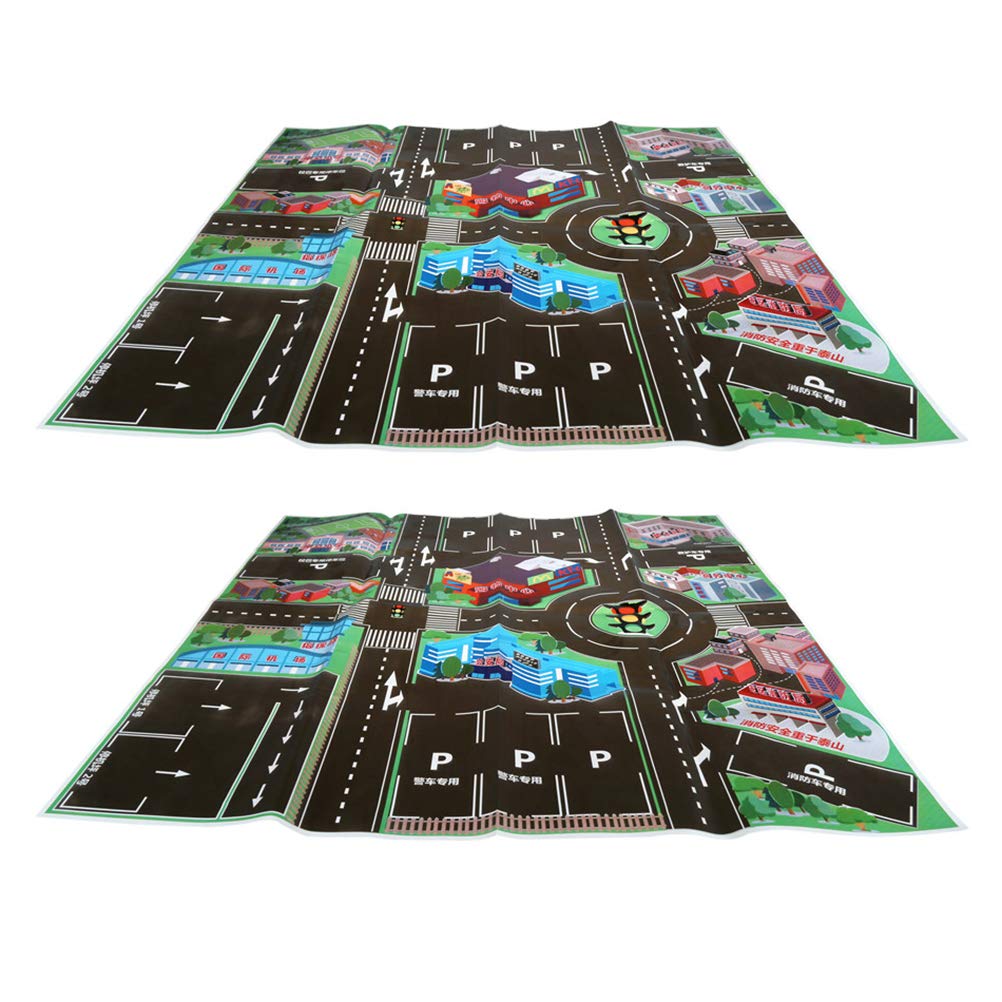 Ongwish 2Pcs Kids Play Mat, Road Map Toy, Kids Road Map Rug, Children's Play Mat Village Town