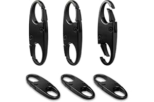 COOBIGO 6Pcs Double Opening Lock Zipper Pull Replacement Clips, Small Carabiner Clips, Zipper Locks Anti Theft Deterrent for Bag Luggage Pickpocket Backpack Purse Travel Suitcase (Black)