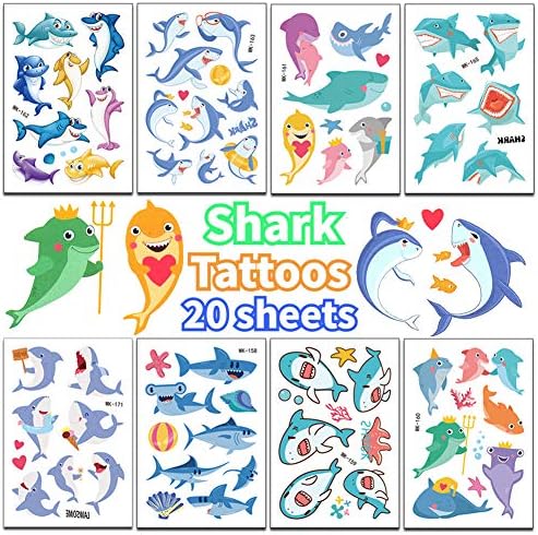 Jatidne Shark Tattoos for Kids Birthday Party Favors Colorul Temporary Tattoos Shark Party Supplies 20 Sheets