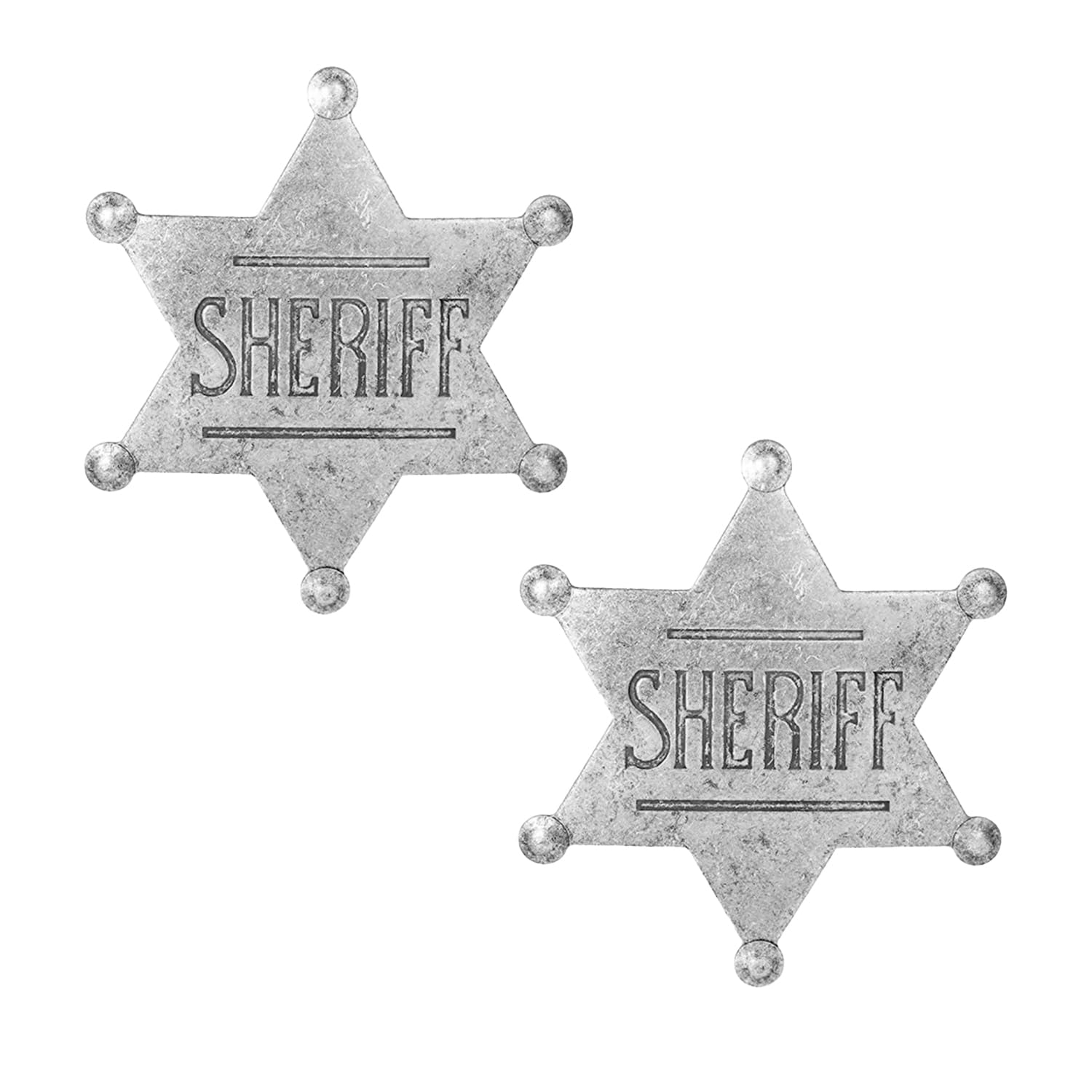 MEISH 2-Piece Sheriff Badge Toy Set - Shiny Metal Hexagram Sheriff Brooch for Halloween Cosplay