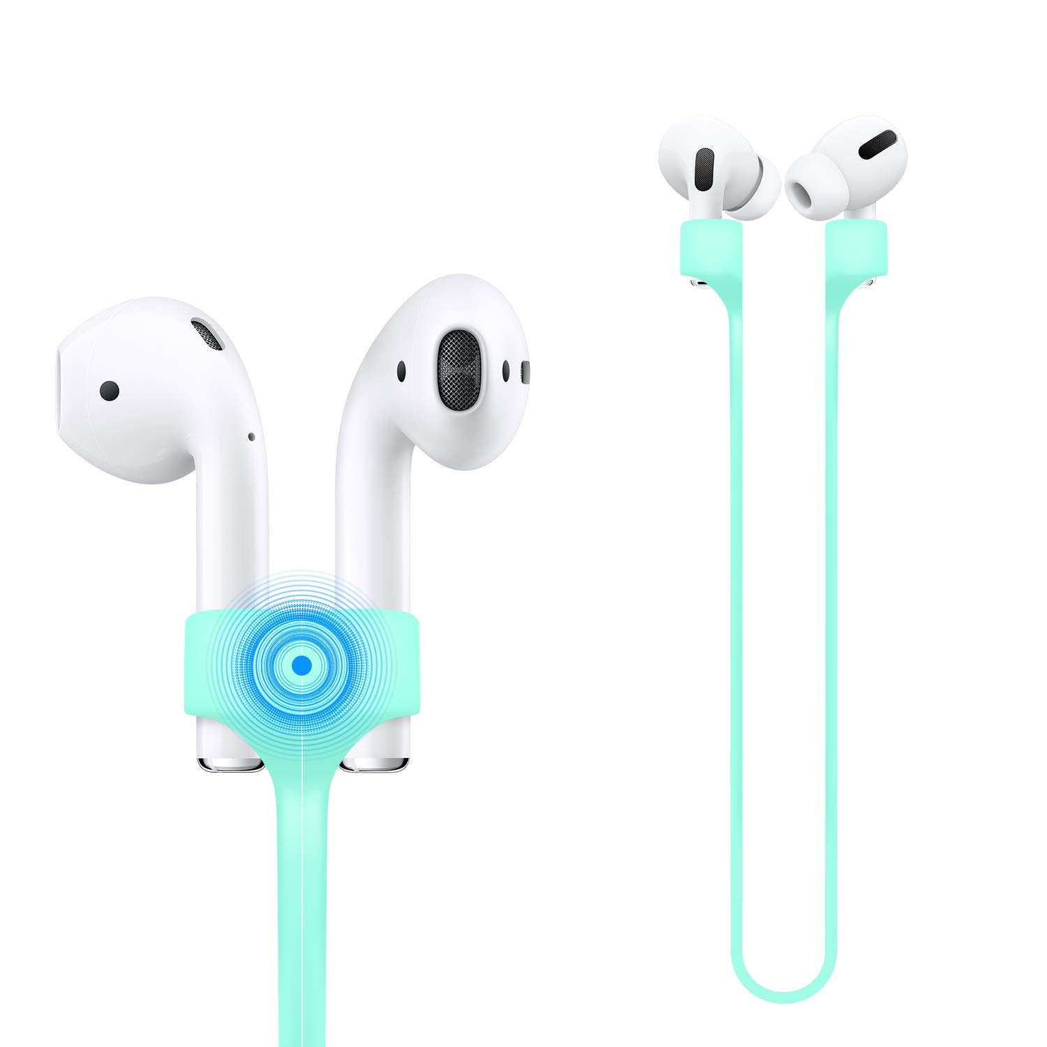 Deexeen Compatible for Magnetic Anti-lost Strap AirPods 1 2 Pro Accessory - Colorful Soft Sport String Tether Lanyard, Running Silicone Wire Cable Connector, Silica Gel Neck Rope Cord - Mint