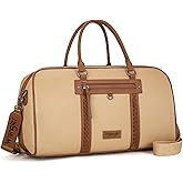 Wrangler Travel Duffel Bag Large Weekender Bag for Women Designer Carry on Overnight Bag for Trips Leather Luggage Bag Tan