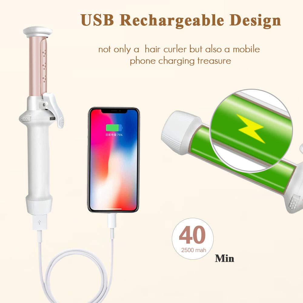 Cordless Curling Iron, MaikcQ 1-Inch Ceramic Curling Wand Professional 2 in 1 Mini Hair Curler for Loose Curls USB Charging & Rechargeable, Portable for Worldwide Travel