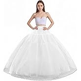 LJXploreMax Women's 8 Layer Tulle Hoopless Petticoat Skirt with Lace Trim A-Line Long Crinoline Underskirt Slip for Bridal Ball Gown Wedding Dresses