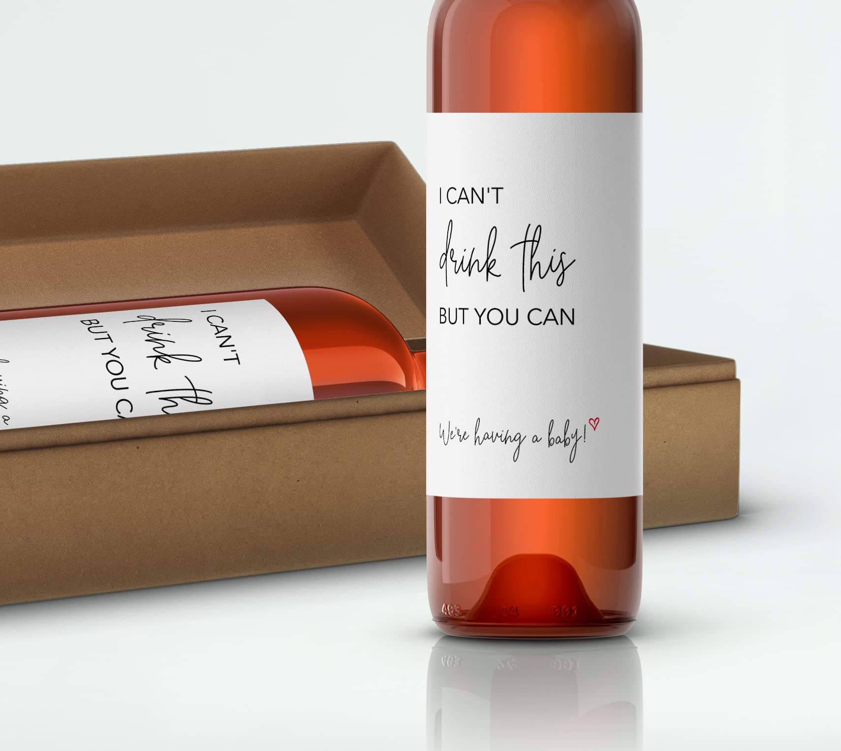 I can't drink this but you can ● SET of 5 ● GENDER NEUTRAL Pregnancy Announcement Wine Labels, Baby Reveal Wine Label, Announcement to Parents Friends Family Sticker, Alternative to card (Minimalist)