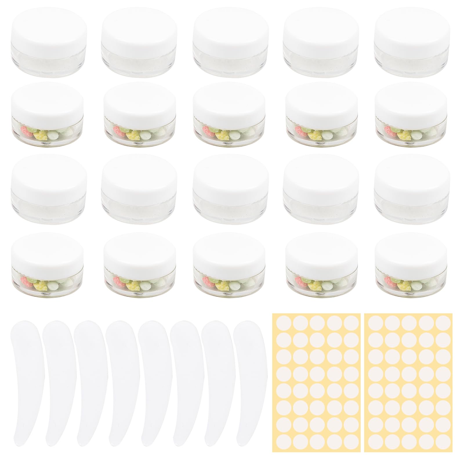 73 pcs 5ml sample cosmetic pots,white mini small pots with lids,empty cosmetics cream jars,little lip balm containers,for tiny plastic travel travel skincare product storage container jar