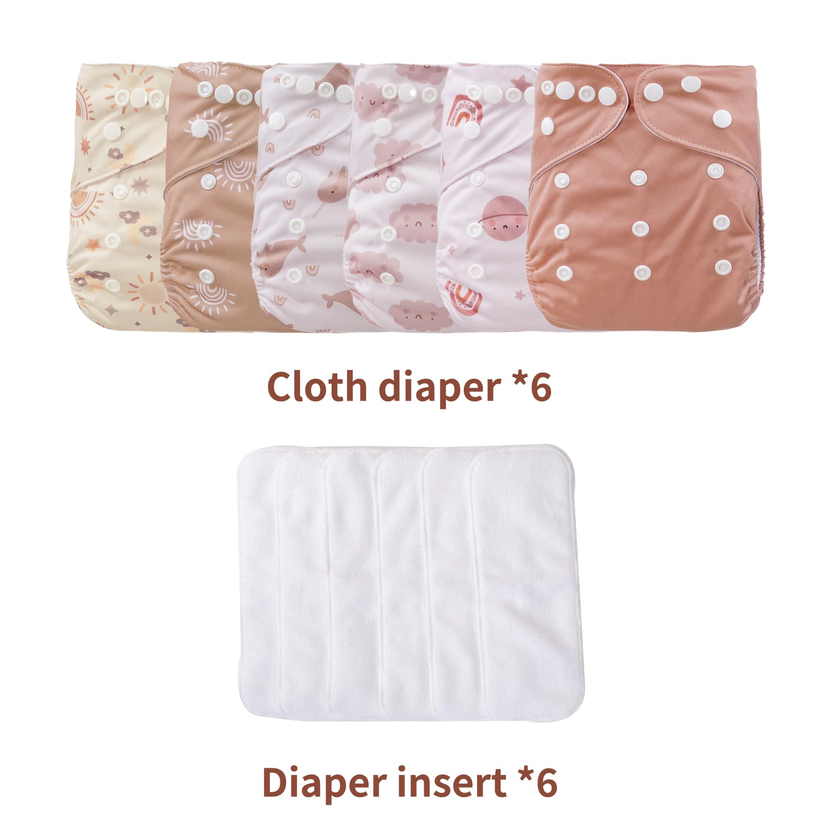 12 Set Reusable Adjustable Cloth Diapers for Newborn to 0-3 Years,One Size Washable Pocket Nappy Covers for Baby Girl and Boy,6 Pack Cloth Diapers+6pcs Microfiber Inserts(Pink)