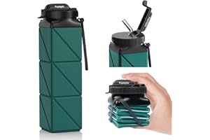 Popdigito Collapsible Water Bottles 20.6oz Foldable Water Bottle BPA Free Reusable Lightweight LeakProof Travel Silicone Water Bottles for Travel Gym Hiking Camping (Upgrade Dark Green)