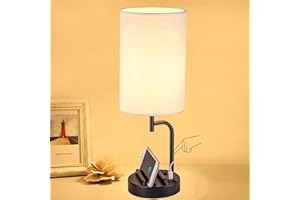 Dreamholder Touch Control USB Table Lamp, Upgraded 3-Way Dimmable Nightstand Lamp with USB C & A Charging Ports and AC Outlet