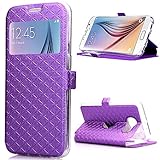 SailsON Electronics Samsung Galaxy S6 Case Leather Wallet PU Case Flip Cover Built-in Card Slots View Window Stand Holder Function Phone Protective For Samsung Galaxy S VI, Purple