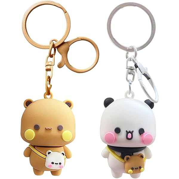 YOKUSHI Lot De 2 Porte-clés Mignons En Forme D'ours Bubu Dudu, Porte-clés Kawaii Avec Statue De Dessin Animé, Figurines De Panda, Marchandises Bubu Et Dudu Pour Femmes, Sacs à Dos, Clés De