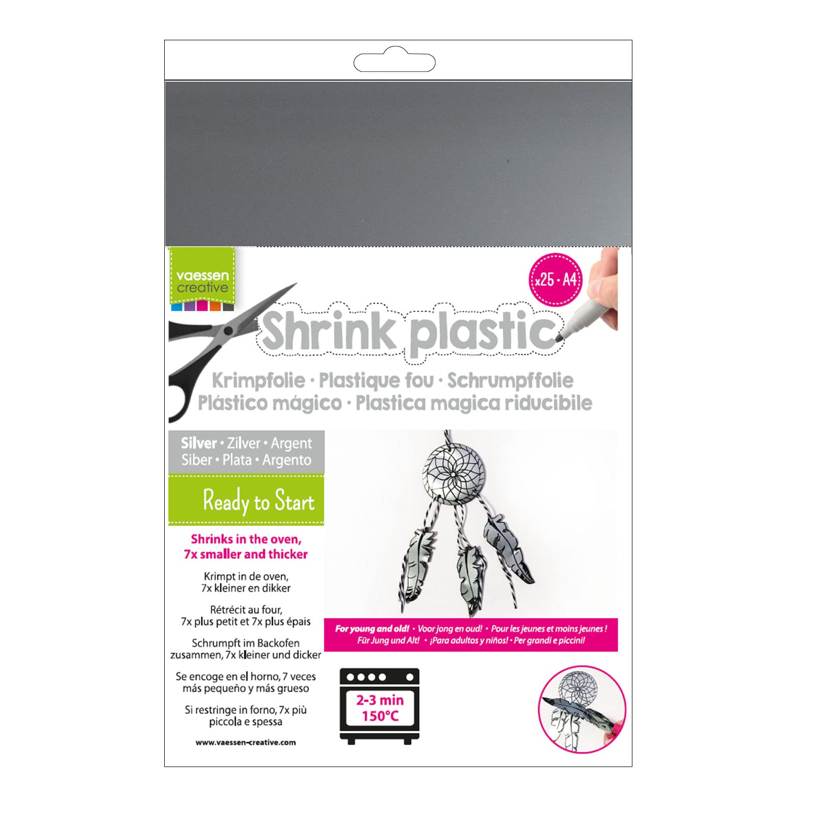 Vaessen Creative Shrink Plastic, Silver, 25 Sheets, 21 x 30 cm, Fun Arts and Crafts Projects for All Ages