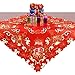 Grelucgo Small Christmas Tablecloth Embroidered Bells Candles and Poinsettia 33” X 33”
