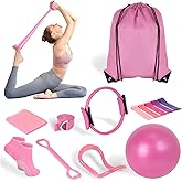 Kmjuix Pilates Kit for Women–13-Piece Beginner Home Pilates Set with 14" Pilates Ring, Mini Exercise Ball, 5-Level Resistance Bands, Yoga Socks, Stretch Strap&Carry Bag Full Body Toning&Core Training